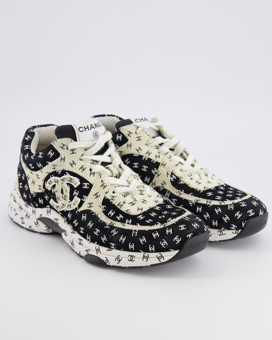 Chanel 22A Black and White Suede Trainers with CC Logo Prints Size EU 39