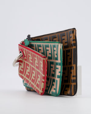Fendi Spring/Summer 2018 Red, Green and Black Leather Triplette Logo Pochette Bag with Silver Logo Handle Detail