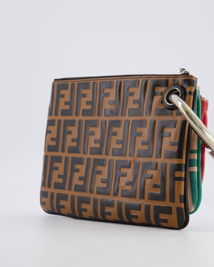 Fendi Spring/Summer 2018 Red, Green and Black Leather Triplette Logo Pochette Bag with Silver Logo Handle Detail