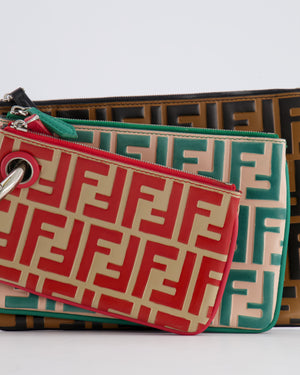 Fendi Spring/Summer 2018 Red, Green and Black Leather Triplette Logo Pochette Bag with Silver Logo Handle Detail