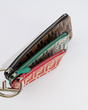Fendi Spring/Summer 2018 Red, Green and Black Leather Triplette Logo Pochette Bag with Silver Logo Handle Detail