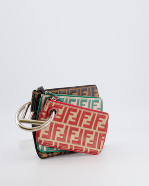 Fendi Spring/Summer 2018 Red, Green and Black Leather Triplette Logo Pochette Bag with Silver Logo Handle Detail
