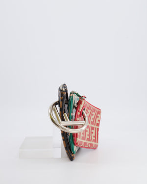 Fendi Spring/Summer 2018 Red, Green and Black Leather Triplette Logo Pochette Bag with Silver Logo Handle Detail