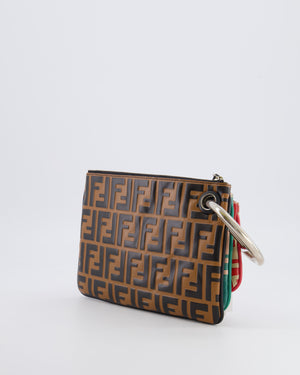 Fendi Spring/Summer 2018 Red, Green and Black Leather Triplette Logo Pochette Bag with Silver Logo Handle Detail