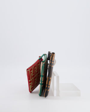Fendi Spring/Summer 2018 Red, Green and Black Leather Triplette Logo Pochette Bag with Silver Logo Handle Detail