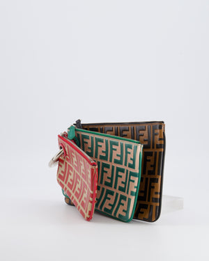 Fendi Spring/Summer 2018 Red, Green and Black Leather Triplette Logo Pochette Bag with Silver Logo Handle Detail