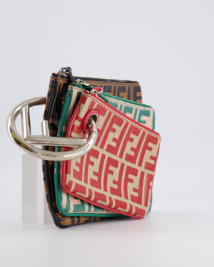 Fendi Spring/Summer 2018 Red, Green and Black Leather Triplette Logo Pochette Bag with Silver Logo Handle Detail