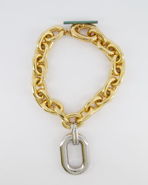 Paco Rabanne Two-Tone Rabanne XL Link Necklace with Silver Chain Pendant RRP £690