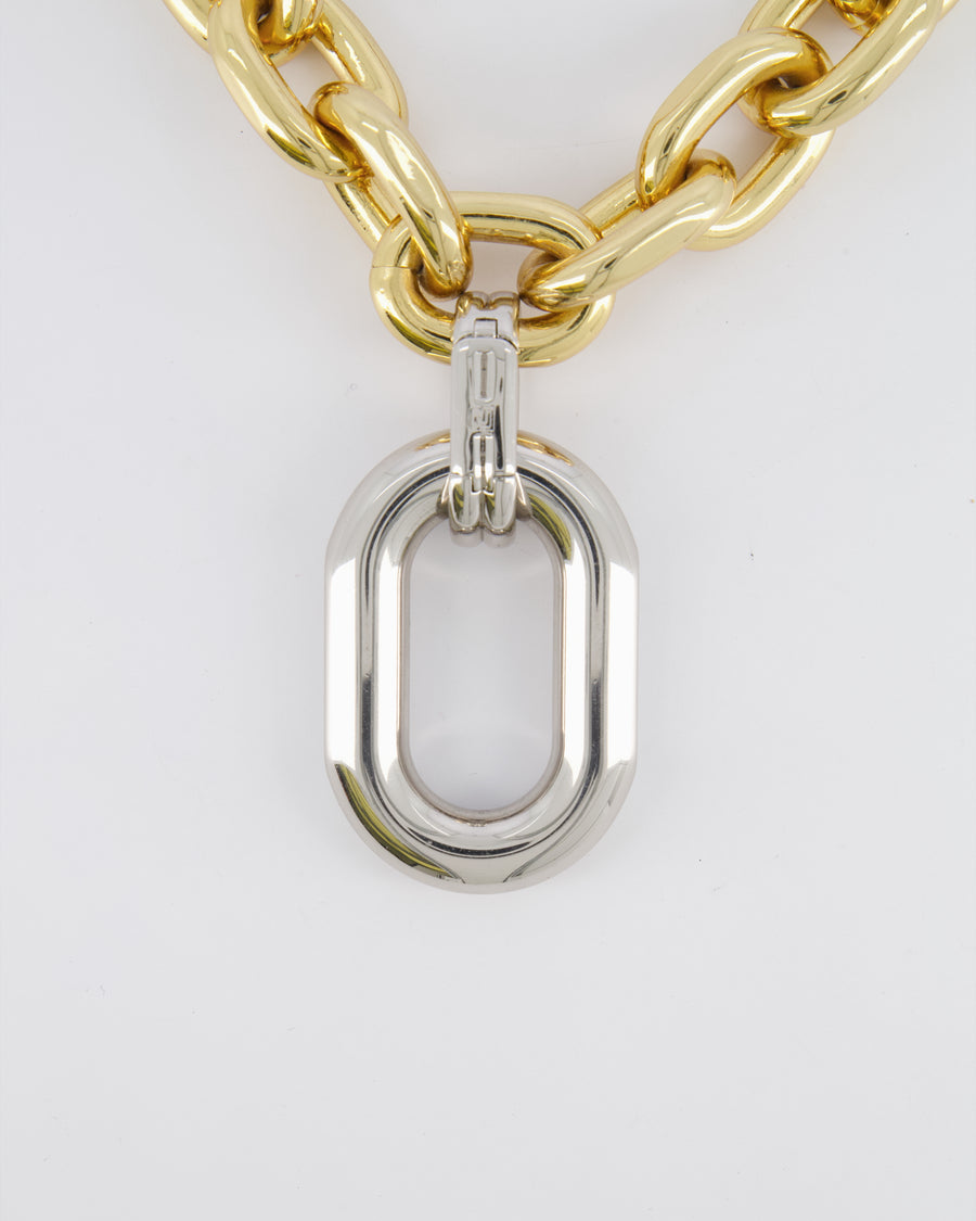 Paco Rabanne Two-Tone Rabanne XL Link Necklace with Silver Chain Pendant RRP £690
