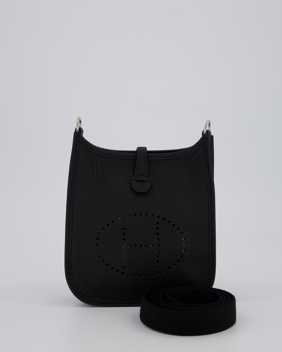 Hermès Mini Evelyne 16 Bag in Noir Clemence Leather with Palladium Hardware