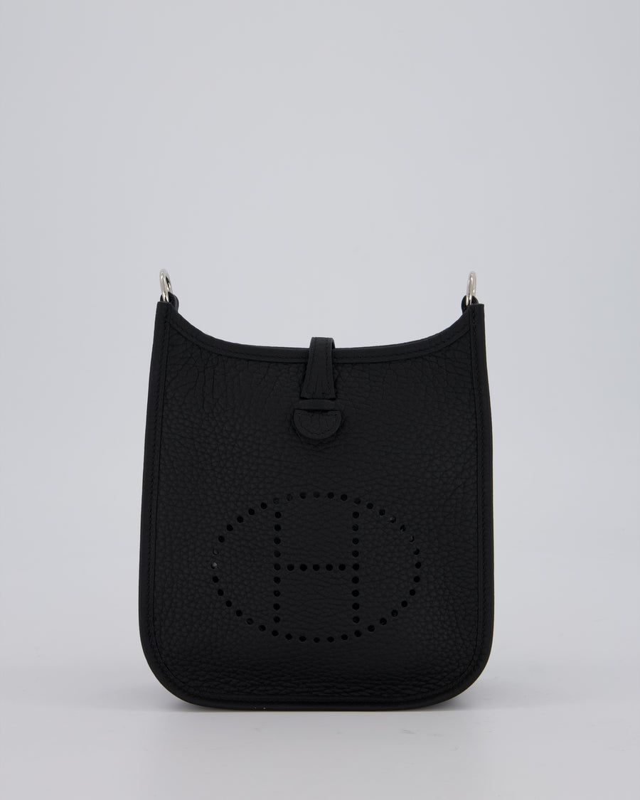 Hermès Mini Evelyne 16 Bag in Noir Clemence Leather with Palladium Hardware