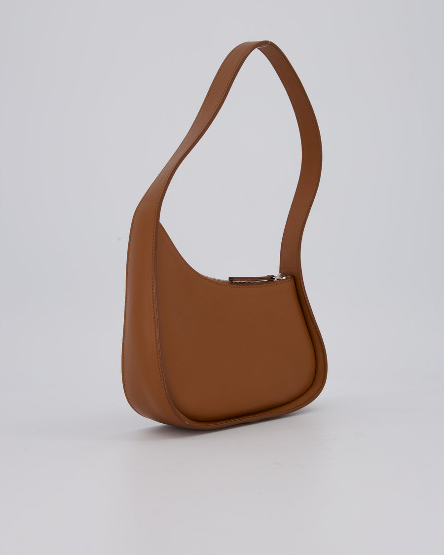 The Row Brown Half Moon Leather Shoulder Bag with Silver Hardware