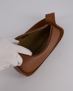 The Row Brown Half Moon Leather Shoulder Bag with Silver Hardware