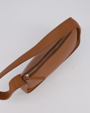 The Row Brown Half Moon Leather Shoulder Bag with Silver Hardware