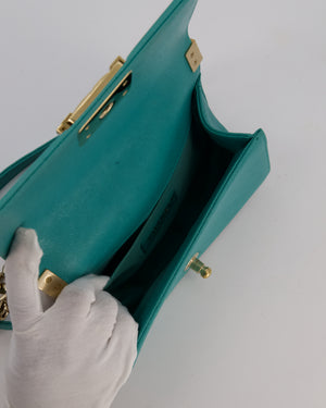 Chanel Mini Boy Bag in Teal Caviar Chevron Leather with Brushed Gold Hardware