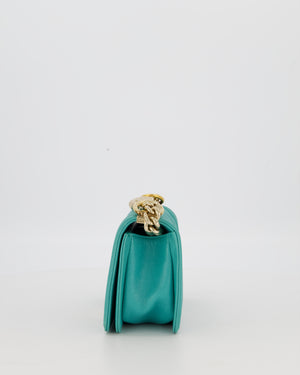 Chanel Mini Boy Bag in Teal Caviar Chevron Leather with Brushed Gold Hardware