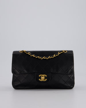 Chanel Vintage Black Small Classic Double Flap Bag in Lambskin Leather with 24K Gold Hardware