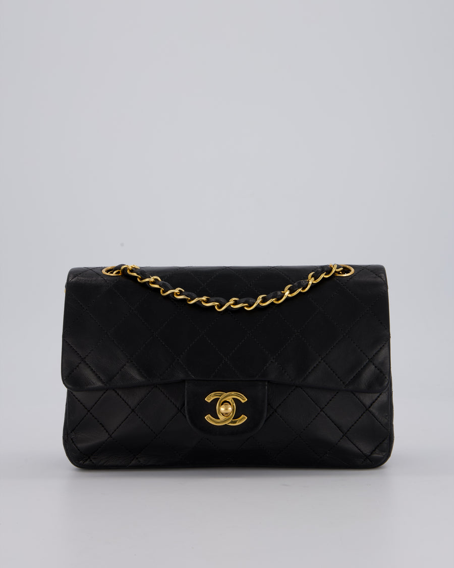 Chanel Vintage Black Small Classic Double Flap Bag in Lambskin Leather with 24K Gold Hardware