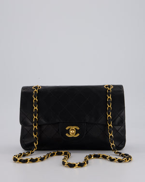 Chanel Vintage Black Small Classic Double Flap Bag in Lambskin Leather with 24K Gold Hardware