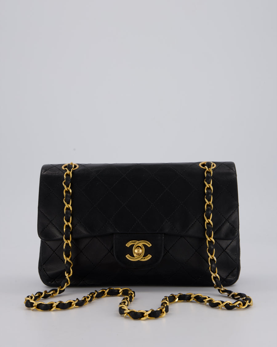 Chanel Vintage Black Small Classic Double Flap Bag in Lambskin Leather with 24K Gold Hardware