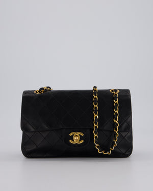 Chanel Vintage Black Small Classic Double Flap Bag in Lambskin Leather with 24K Gold Hardware