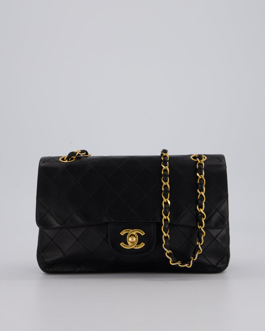 Chanel Vintage Black Small Classic Double Flap Bag in Lambskin Leather with 24K Gold Hardware