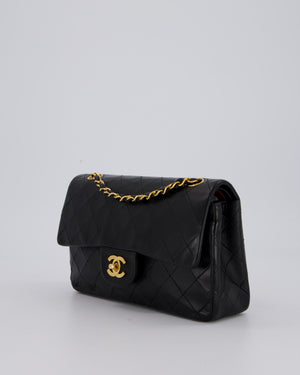 Chanel Vintage Black Small Classic Double Flap Bag in Lambskin Leather with 24K Gold Hardware