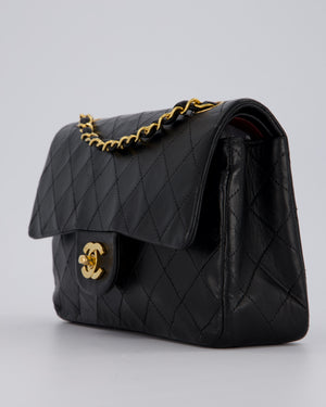 Chanel Vintage Black Small Classic Double Flap Bag in Lambskin Leather with 24K Gold Hardware