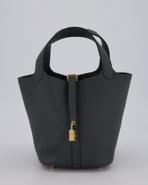 *HOT* Hermès Picotin Lock 18 Bag in Gris Misty Clemence Leather with Permabrass Hardware