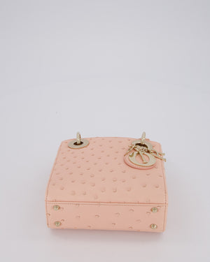 Christian Dior Mini Lady Dior Bag in Peach Ostrich Leather with Champagne Gold Hardware