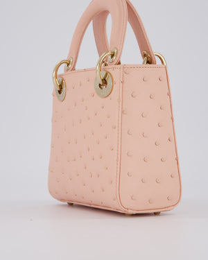 Christian Dior Mini Lady Dior Bag in Peach Ostrich Leather with Champagne Gold Hardware