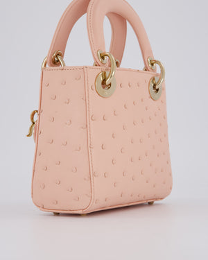 Christian Dior Mini Lady Dior Bag in Peach Ostrich Leather with Champagne Gold Hardware