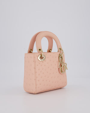 Christian Dior Mini Lady Dior Bag in Peach Ostrich Leather with Champagne Gold Hardware