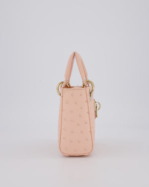 Christian Dior Mini Lady Dior Bag in Peach Ostrich Leather with Champagne Gold Hardware