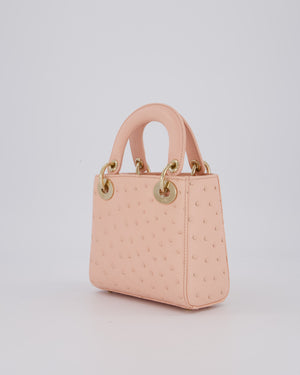 Christian Dior Mini Lady Dior Bag in Peach Ostrich Leather with Champagne Gold Hardware