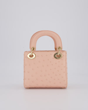 Christian Dior Mini Lady Dior Bag in Peach Ostrich Leather with Champagne Gold Hardware