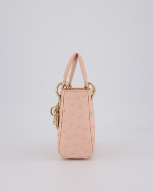 Christian Dior Mini Lady Dior Bag in Peach Ostrich Leather with Champagne Gold Hardware