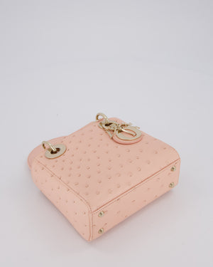 Christian Dior Mini Lady Dior Bag in Peach Ostrich Leather with Champagne Gold Hardware