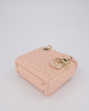 Christian Dior Mini Lady Dior Bag in Peach Ostrich Leather with Champagne Gold Hardware