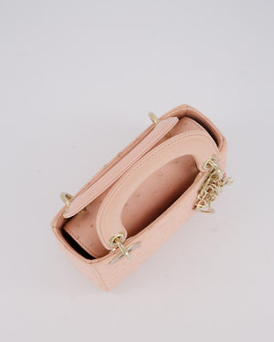 Christian Dior Mini Lady Dior Bag in Peach Ostrich Leather with Champagne Gold Hardware