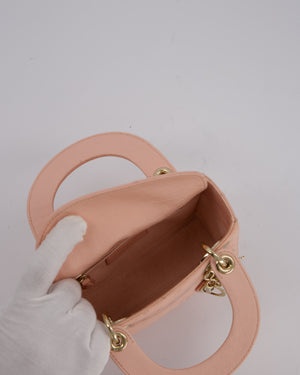 Christian Dior Mini Lady Dior Bag in Peach Ostrich Leather with Champagne Gold Hardware