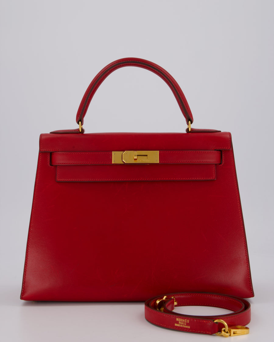 *VINTAGE*Hermès Kelly 28 Bag in Rouge Vif Box Leather with Gold Hardware