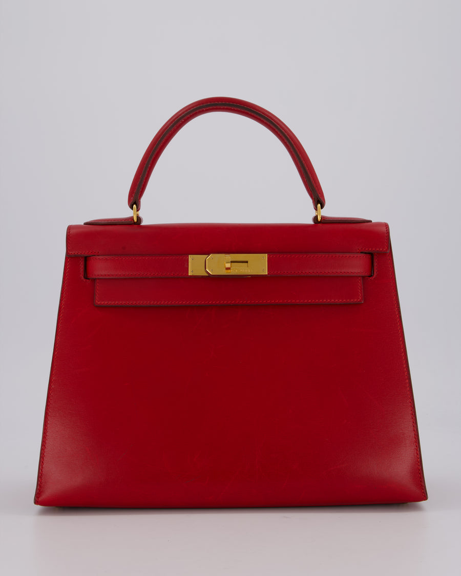 *VINTAGE*Hermès Kelly 28 Bag in Rouge Vif Box Leather with Gold Hardware