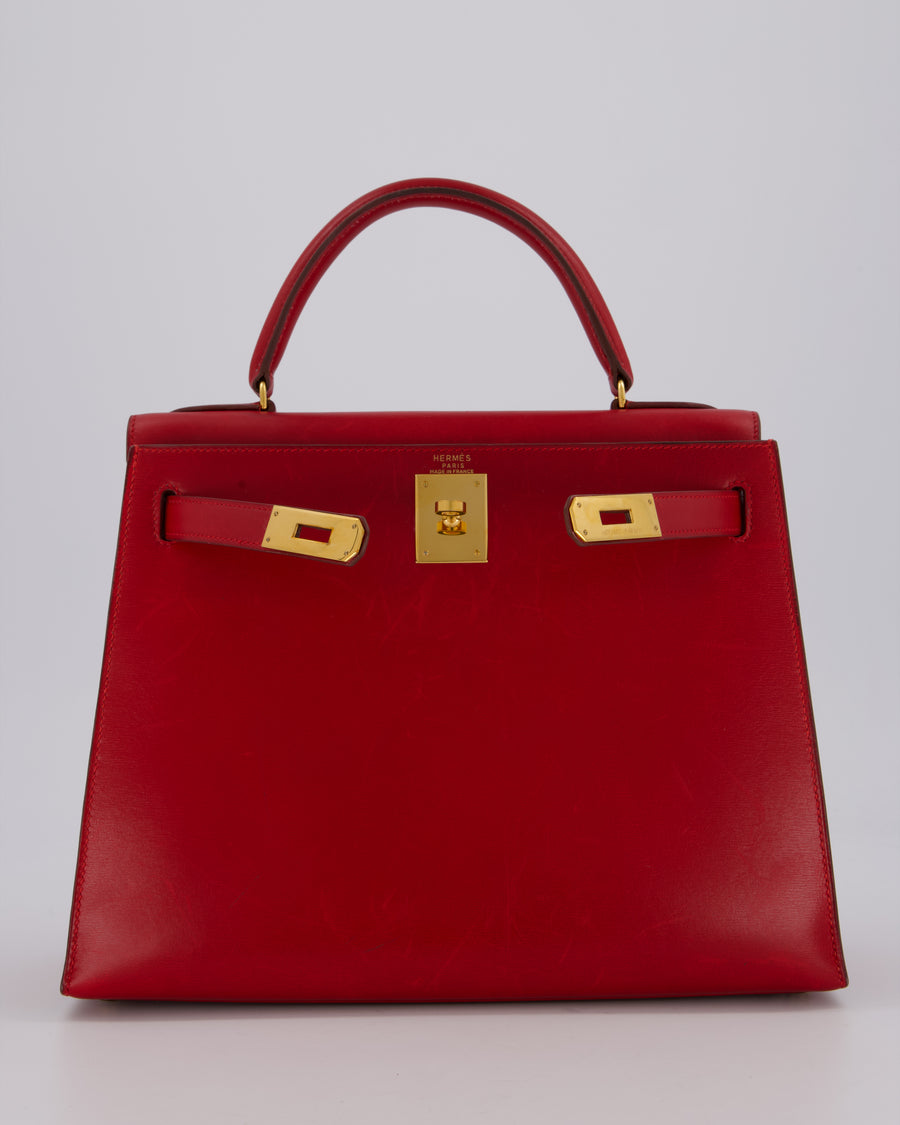 *VINTAGE*Hermès Kelly 28 Bag in Rouge Vif Box Leather with Gold Hardware