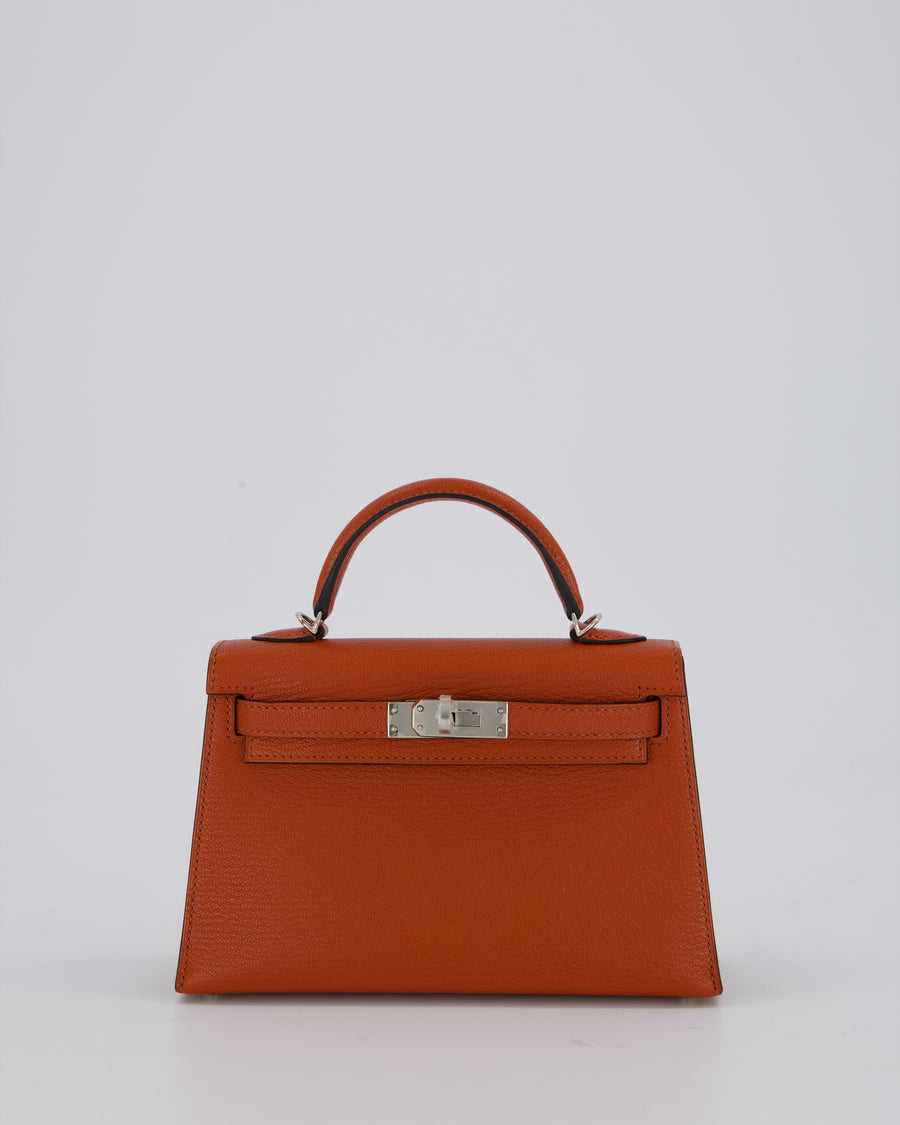 Hermès Mini Kelly II 20 Bag in Cuivre Chèvre Mysore Leather with Palladium Hardware