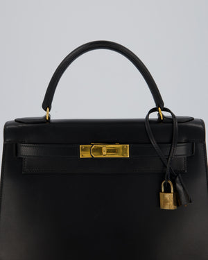 Vintage Hermès Kelly 28 Bag in Noir Box Leather with Gold Hardware