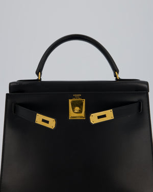 Vintage Hermès Kelly 28 Bag in Noir Box Leather with Gold Hardware