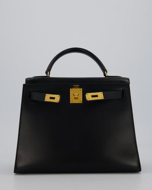 Vintage Hermès Kelly 28 Bag in Noir Box Leather with Gold Hardware