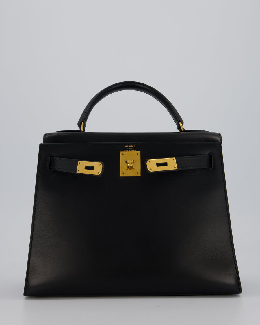 Vintage Hermès Kelly 28 Bag in Noir Box Leather with Gold Hardware
