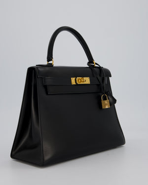 Vintage Hermès Kelly 28 Bag in Noir Box Leather with Gold Hardware